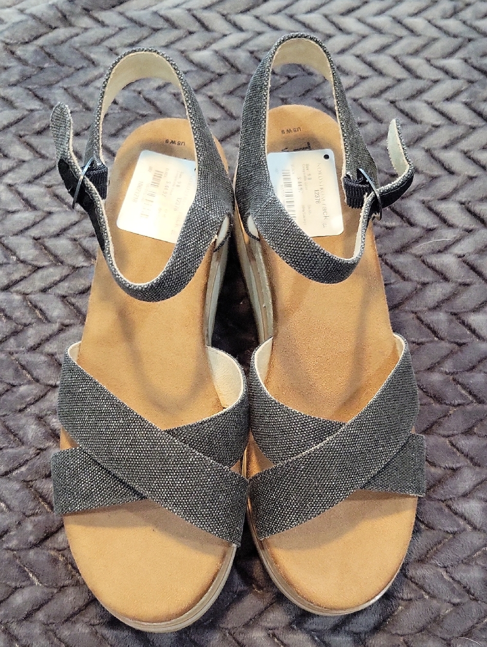 Toms Charcoal Crisscross Slingback Wedge Sandals